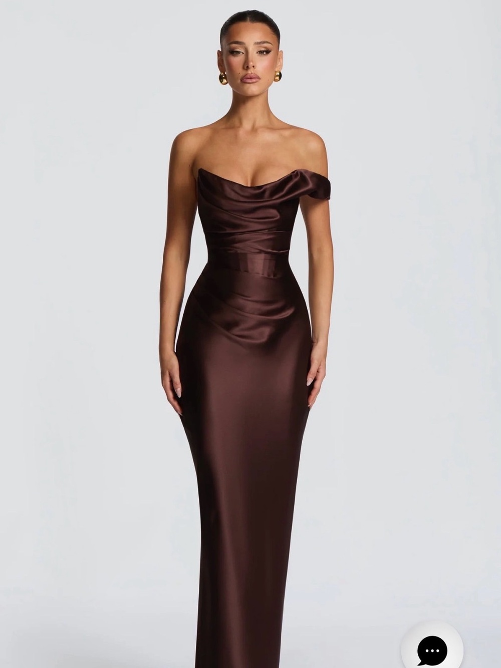 Strapless Satin Evening Gown in Chocolate Brown